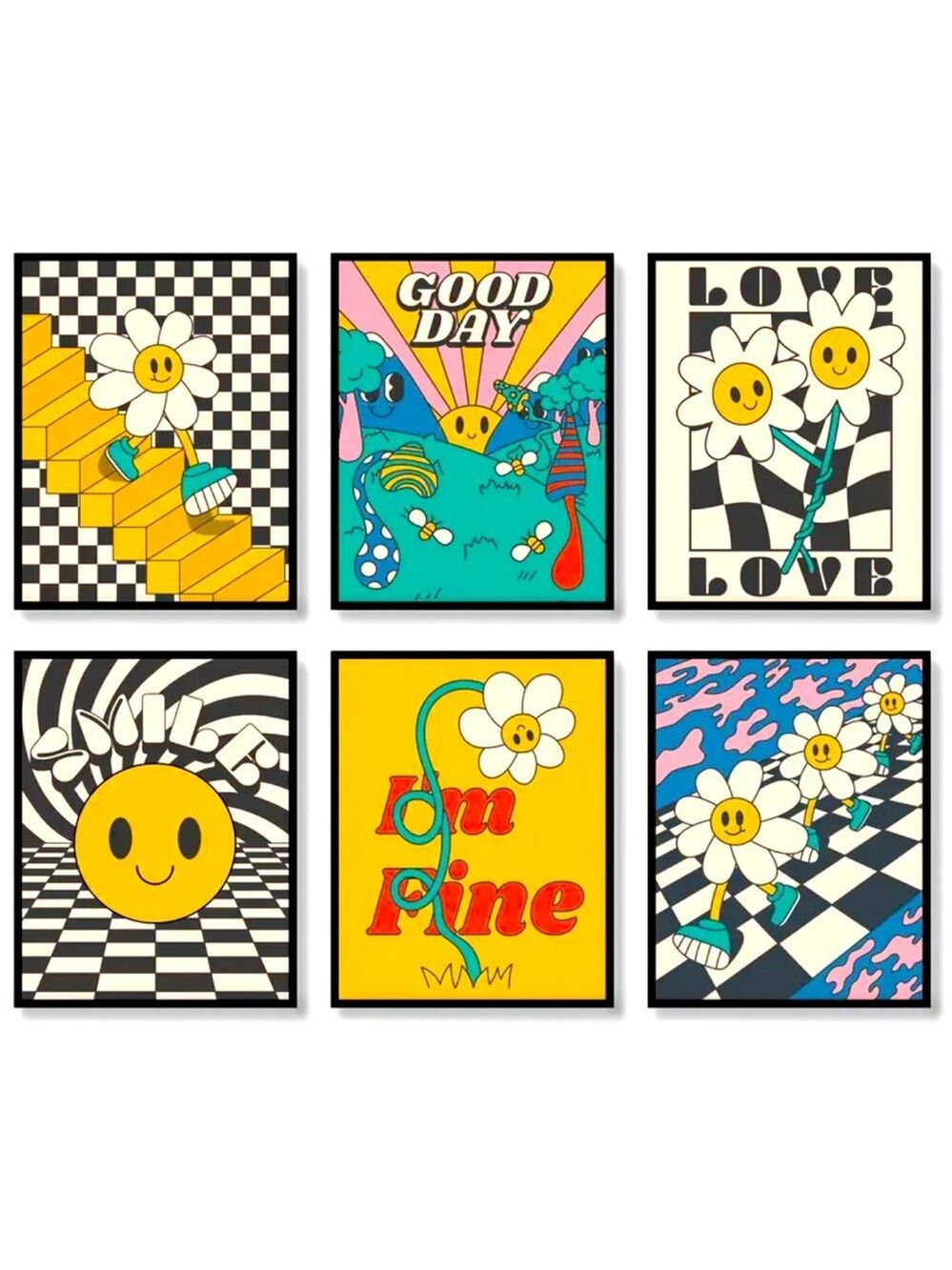 Retro Groovy Canvas Print Set Wall Art